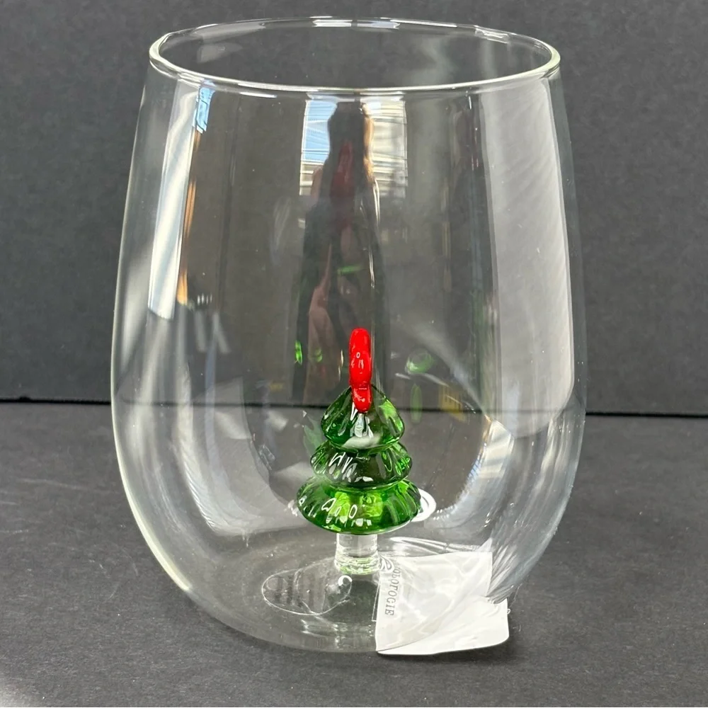 Anthropologie Jolly Icon Stemless Wine Glass | Christmas | Christmas Tree | NEW